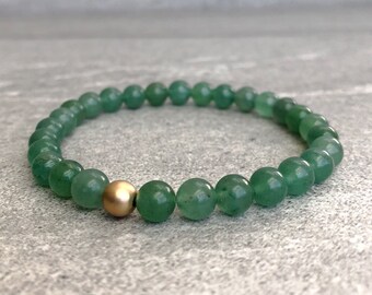 Green Aventurine Bracelet | Custom 6 to 9 Inch Natural Crystal Stretch Bracelet | Aventurine Jewelry for Women, Men | 14K Gold Filled Bead