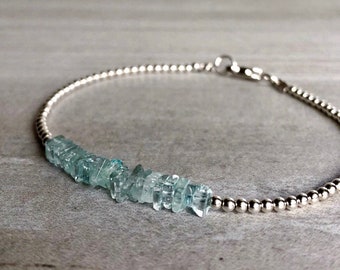 Aquamarine Crystal Bracelet | Tiny Silver or Gold Beads | Delicate Dainty Layering Bracelet | Genuine Aquamarine Jewelry