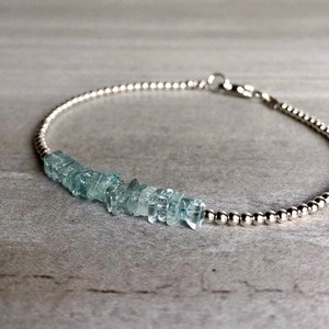 Aquamarine Crystal Bracelet | Tiny Silver or Gold Beads | Delicate Dainty Layering Bracelet | Genuine Aquamarine Jewelry
