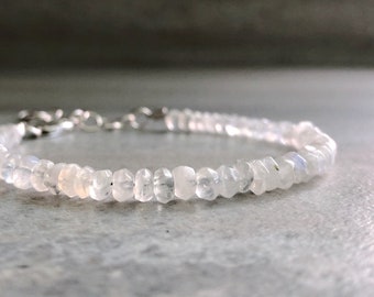 Adjustable Bracelet for Women, Men | Rainbow Moonstone Jewelry | 2 Inch Extender Chain | 5 6 7 8 9 10 Inch Size for Small or Large Wrists