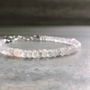 Adjustable Bracelet for Women, Men | Rainbow Moonstone Jewelry | 2 Inch Extender Chain | 5 6 7 8 9 10 Inch Size for Small or Large Wrists