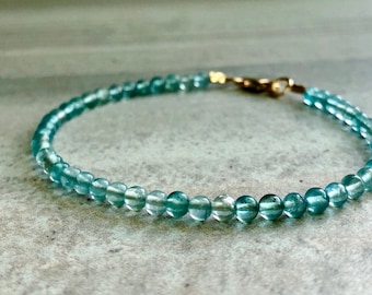 Apatite Bracelet | Small Stone Bracelet for Women, Men | Sterling Silver or Gold Clasp | Blue Green Apatite Jewelry