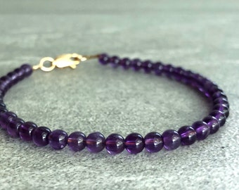 Genuine Amethyst Bracelet | Purple Bead Bracelet | Stackable Silver or Gold Clasp Bracelet | Semi Precious Stone Jewelry