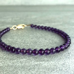 Genuine Amethyst Bracelet Purple Bead Bracelet Stackable Silver or Gold Clasp Bracelet Semi Precious Stone Jewelry image 1
