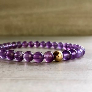 Amethyst Mala Bracelet | Healing Crystals for Anxiety | 6 7 8 9 inch Elastic Bracelet | Purple Beaded Jewelry for Women, Men