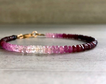 Ruby Sapphire Bracelet | Pink Sapphire Jewelry | Ombre Gemstone Bracelet for Women, Men | Genuine Ruby Jewelry