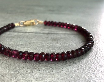 Genuine Garnet Bracelet | Gold or Silver Bracelet for Women, Men | Natural Crystal Faceted Garnet Jewelry | January Birthstone Jewelry