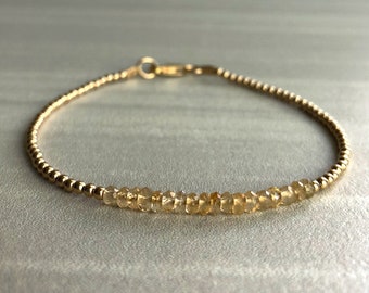 Yellow Citrine Bracelet | Custom 6 7 8 9 inch Beaded Bracelet | Gold or Sterling Silver Faceted Citrine Jewelry | November Birthstone Gift