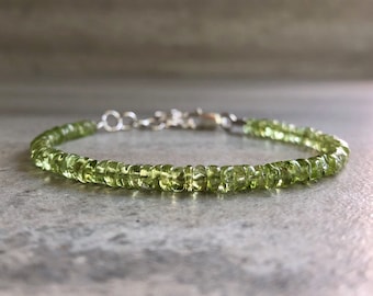 Peridot Bracelet with Extender | Adjustable Sterling Silver Extender Chain |  5 6 7 8 9 10 Inches | Small or Large Wrists | Peridot Jewelry