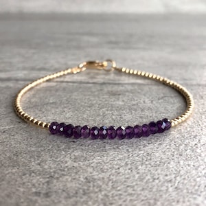 Purple Amethyst Bracelet | Tiny Silver or Gold Beads | Dainty Delicate Amethyst Jewelry | February Birthstone Gift for Women | Faceted Gems