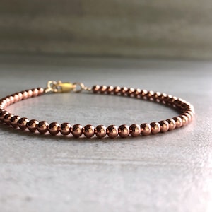 Real Copper Bracelet for Small or Large Wrist | 6 7 8 9 Inch Size | Silver or Gold Clasp | Healing Copper Jewelry | Small Copper Bead