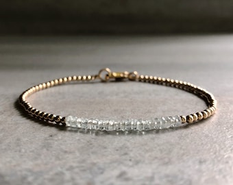 Dainty Aquamarine Bracelet | Silver or Gold Tiny Crystal Bracelet | Faceted Gemstone Jewelry | 5 6 7 8 9 Inch Size for Small or Large Wrists