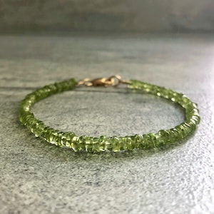 Green Peridot Bracelet | 14 K Gold Filled Jewelry | Natural Gemstone Jewelry | Women&#39;s or Men&#39;s Small Bead Gold Bracelet