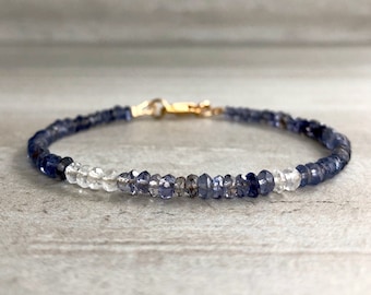 Dainty Water Sapphire Bracelet 21st Anniversary Unique Gifts Dichroite, Cordierite Iolite Bracelet Balancing Jewelry Iolith Armband