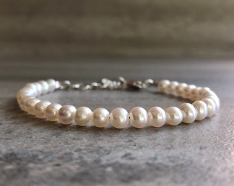 Modern Pearl Bracelet with Extender | Freshwater Pearl Jewelry | Adjustable Bracelet for Small or Large Wrists | Minimalist Wedding Jewelry