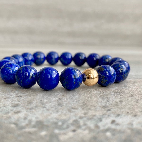 Lapis Lazuli Mala Beads | Healing Crystals for Intuition, Strength | Blue Lapis Lazuli Stretch Bracelet for Women, Men | 6 7 8 9 Inch Size