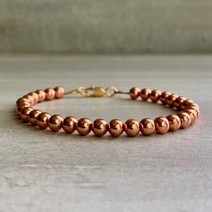 Real Copper Bracelet Small Bead Bracelet for Men, Women 14K Gold Filled Clasp 6 7 8 9 Inch Custom Size image 6