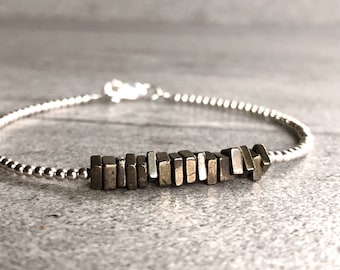 Pyrite Bracelet | Beaded Bracelet for Women, Men | Pyrite Stone Jewelry | Crystal Bead Bracelet | 6 7 8 9 Inch Size