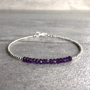 Purple Amethyst Bracelet Tiny Silver or Gold Beads Dainty Delicate ...