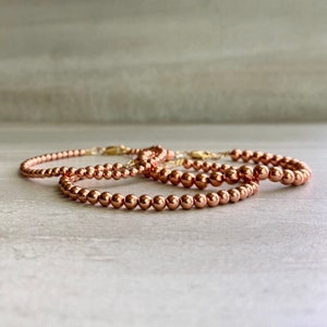 Real Copper Bracelet Small Bead Bracelet for Men, Women 14K Gold Filled Clasp 6 7 8 9 Inch Custom Size image 7