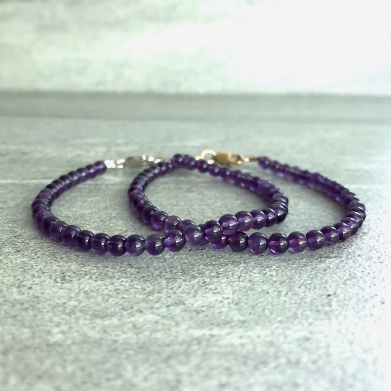 Genuine Amethyst Bracelet Purple Bead Bracelet Stackable Silver or Gold Clasp Bracelet Semi Precious Stone Jewelry image 4