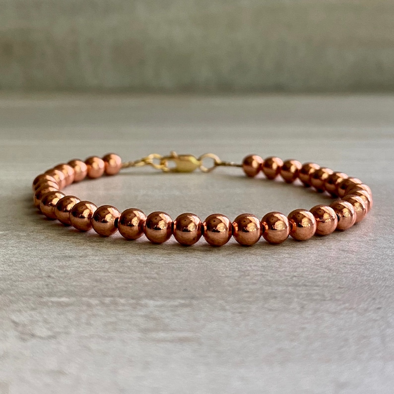 Real Copper Bracelet Small Bead Bracelet for Men, Women 14K Gold Filled Clasp 6 7 8 9 Inch Custom Size image 1