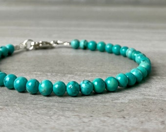 Turquoise Magnesite Bracelet | Hand Made Bracelet for Women, Men | Custom Size for Small or Large Wrists | Silver or Gold Clasp
