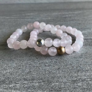 Rose Quartz Bracelet Men's, Womens Stretch Bracelet Gold or Silver Bead Pink Natural Crystal Hand Made Jewelry image 6