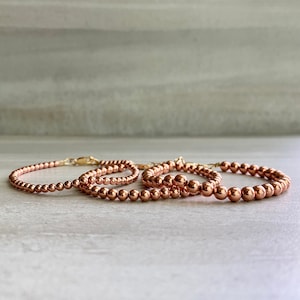 Real Copper Bracelet Small Bead Bracelet for Men, Women 14K Gold Filled Clasp 6 7 8 9 Inch Custom Size image 8