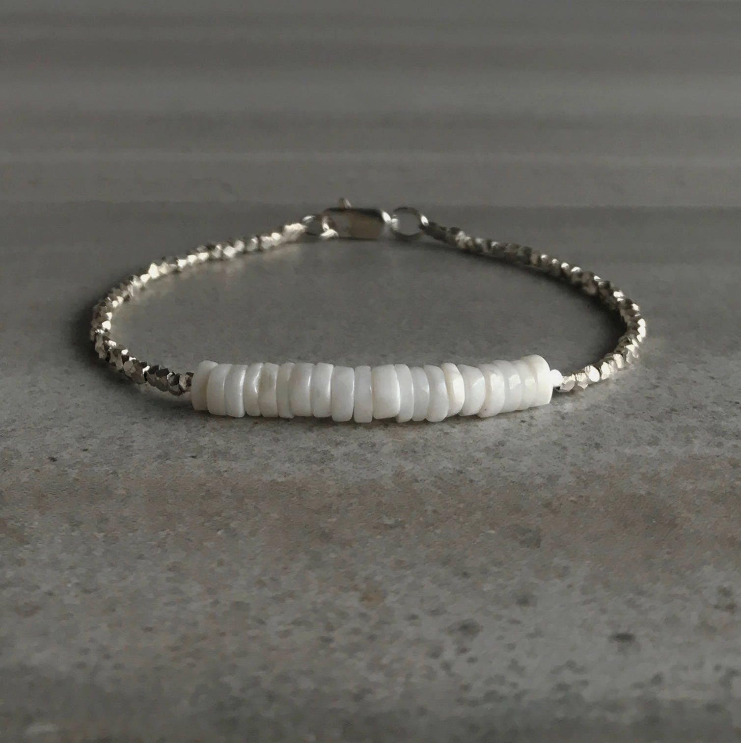 White Opal Bracelet Sterling Silver Bead Bracelet October | Etsy