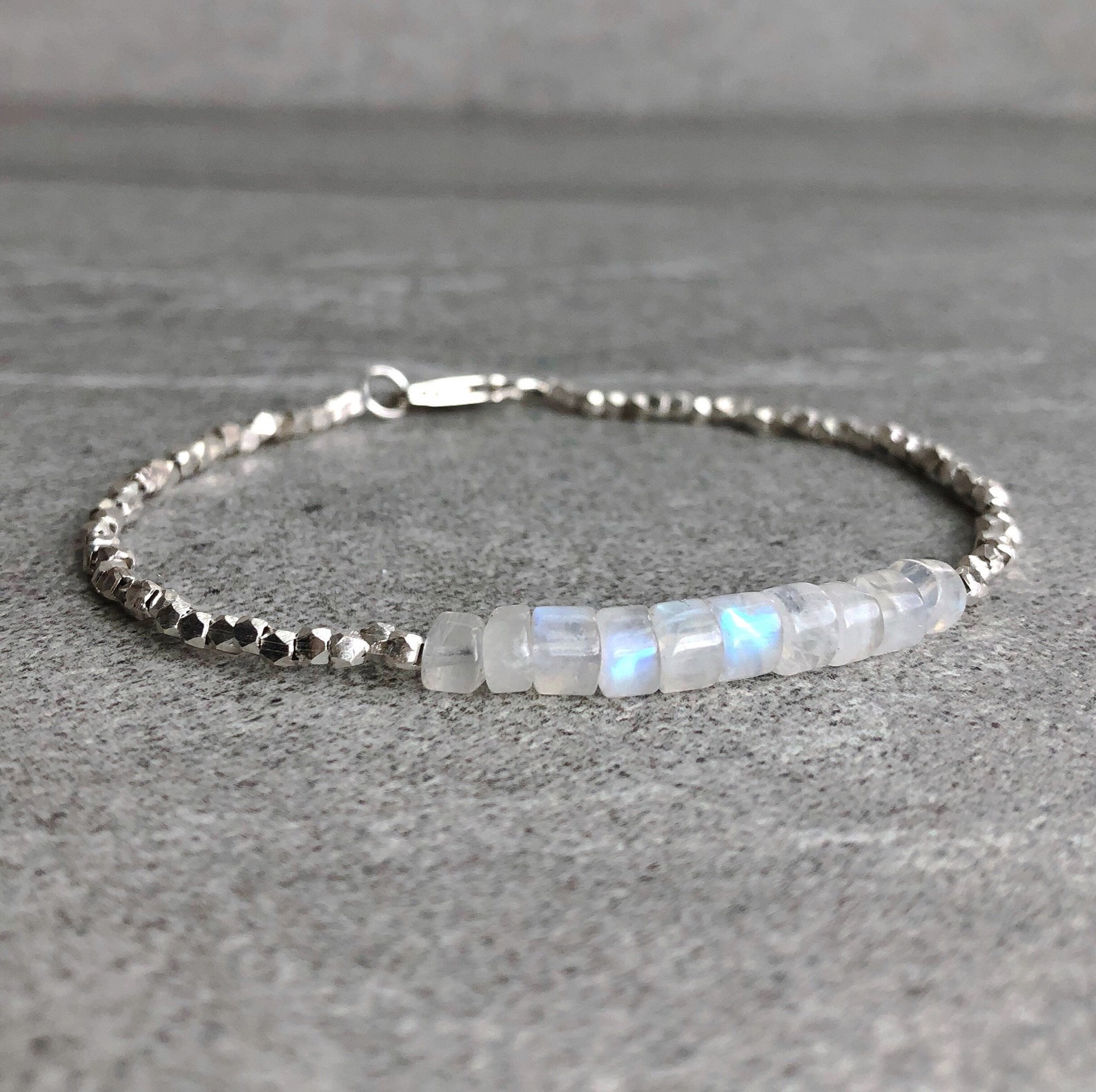 Rainbow Moonstone Bracelet Natural Crystal Jewelry Hill Etsy