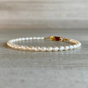 Tiny Pearl Bracelet White Freshwater Pearl Jewelry 5 6 7 8 9 Inch Size Gold or Sterling Silver Clasp Delicate Dainty Jewelry image 7