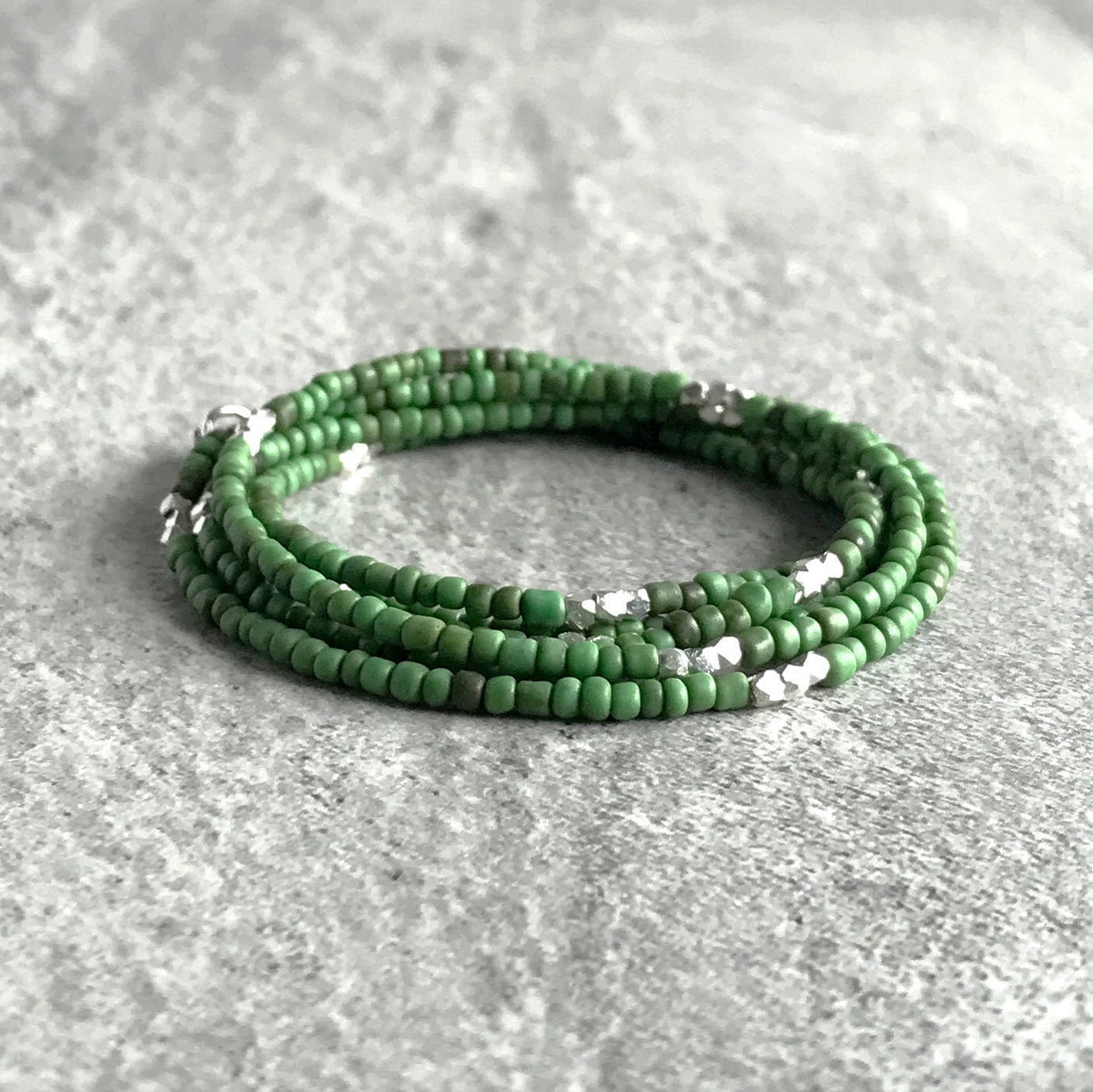 Seed Bead Wrap Bracelet or Long Necklace / Boho Green Beaded Etsy