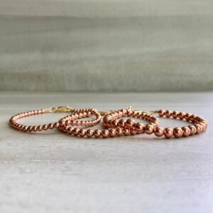 Real Copper Bracelet Small Bead Bracelet for Men, Women 14K Gold Filled Clasp 6 7 8 9 Inch Custom Size image 9