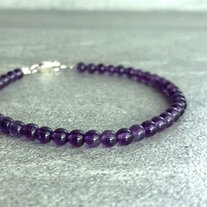 Genuine Amethyst Bracelet Purple Bead Bracelet Stackable Silver or Gold Clasp Bracelet Semi Precious Stone Jewelry image 2