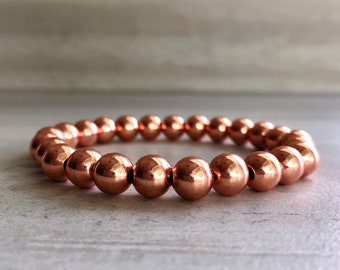 Copper Beaded Bracelet | Stretch Bracelet for Women, Men | Pure Copper Jewelry | Metal Ball Bead Bracelet