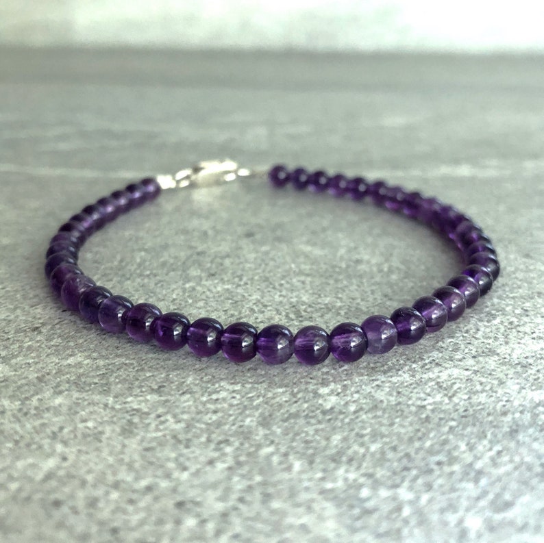 Genuine Amethyst Bracelet Purple Bead Bracelet Stackable Silver or Gold Clasp Bracelet Semi Precious Stone Jewelry image 6