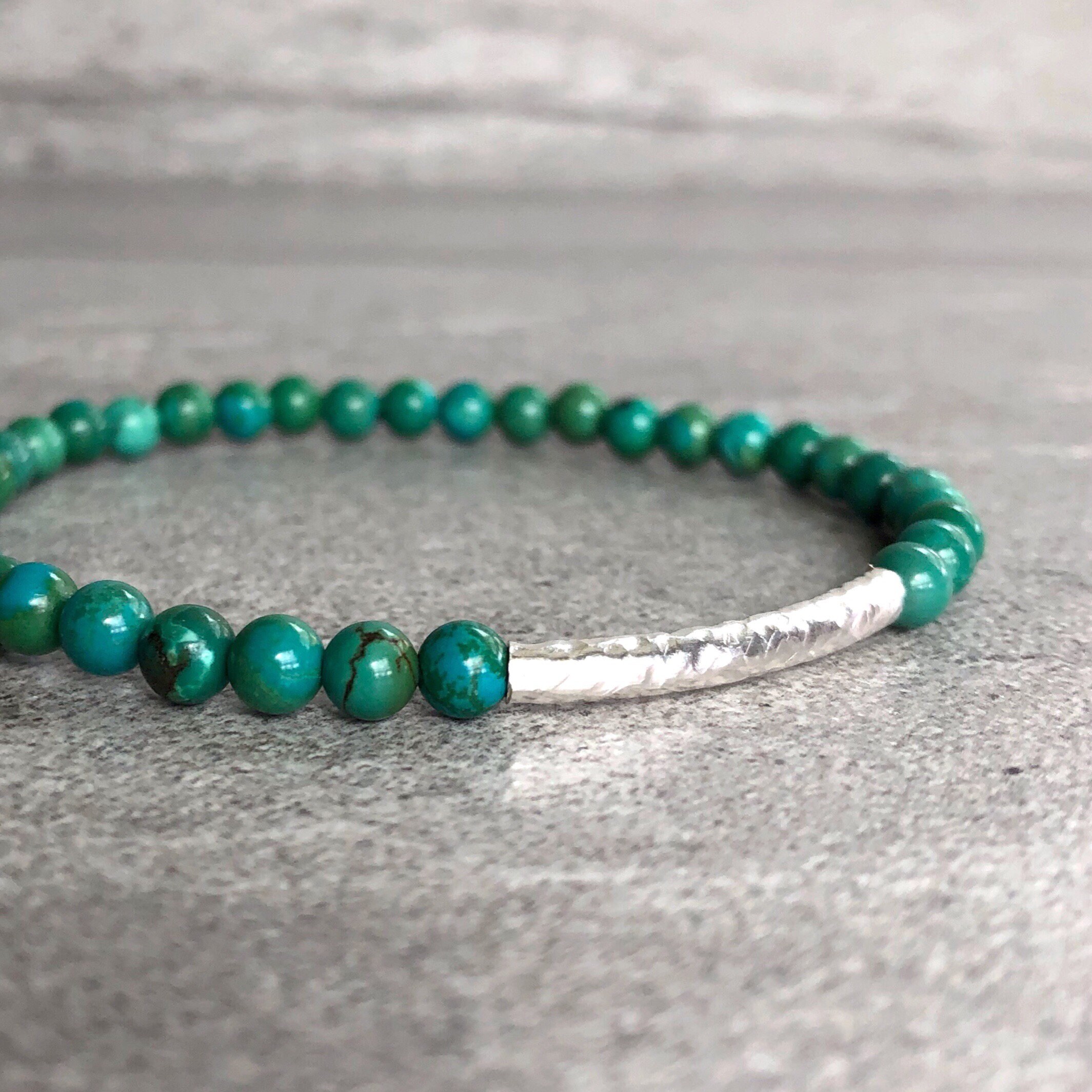 Sterling Silver Stretch Bracelet Turquoise Gemstone Beads Sterling Bracelet.
