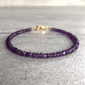 Amethyst Bead Bracelet Purple Natural Crystal Bracelet Faceted Amethyst ...