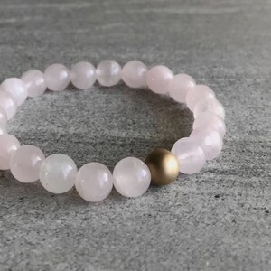 Rose Quartz Bracelet Men's, Womens Stretch Bracelet Gold or Silver Bead Pink Natural Crystal Hand Made Jewelry image 3