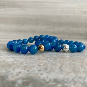 Blue Agate Bracelet Large Bead Stretch Bracelet Healing Crystals for Peace Mala Bead Bracelet for Men, Women Agate Stone Bracelet image 7