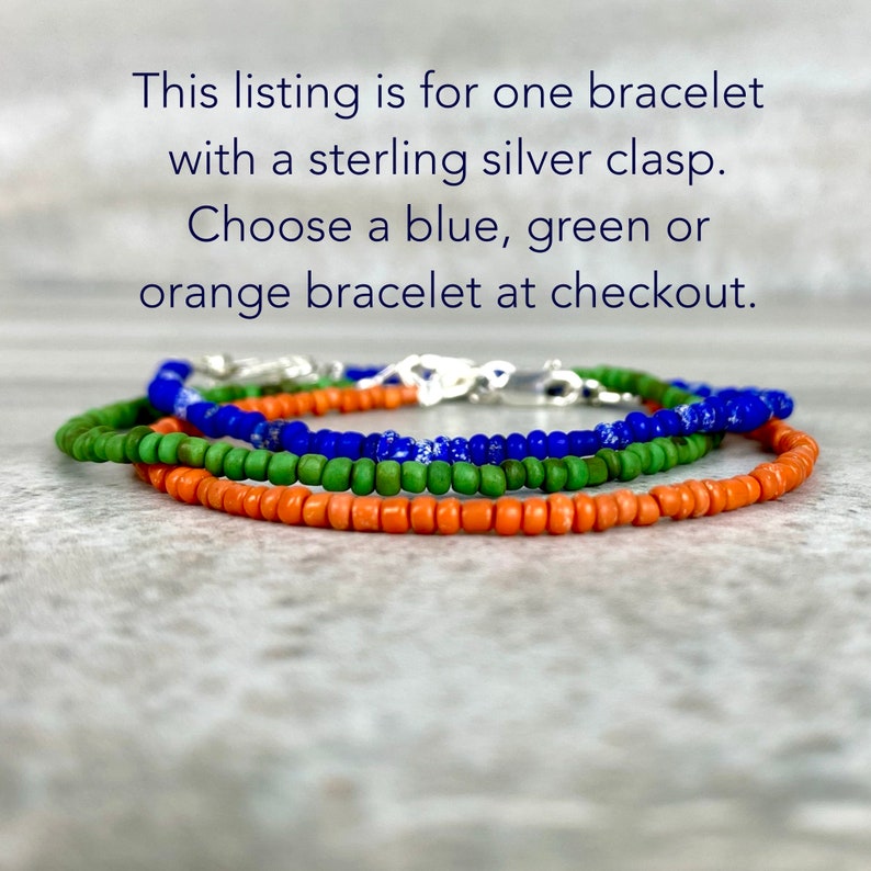 Seed Bead Bracelet Blue, Green or Orange Bracelet Tiny Bead Bracelet Gift under 20 for Women, Men Custom 6 7 8 9 Inch Size image 5