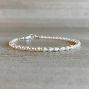 Tiny Pearl Bracelet White Freshwater Pearl Jewelry 5 6 7 8 9 Inch Size Gold or Sterling Silver Clasp Delicate Dainty Jewelry image 5