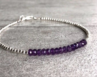 Amethyst Beaded Bracelet | Gold or Sterling Silver Genuine Amethyst Jewelry | Custom 6 7 8 9 inch February Birthstone Bracelet