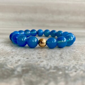 Blue Agate Bracelet Large Bead Stretch Bracelet Healing Crystals for Peace Mala Bead Bracelet for Men, Women Agate Stone Bracelet image 6