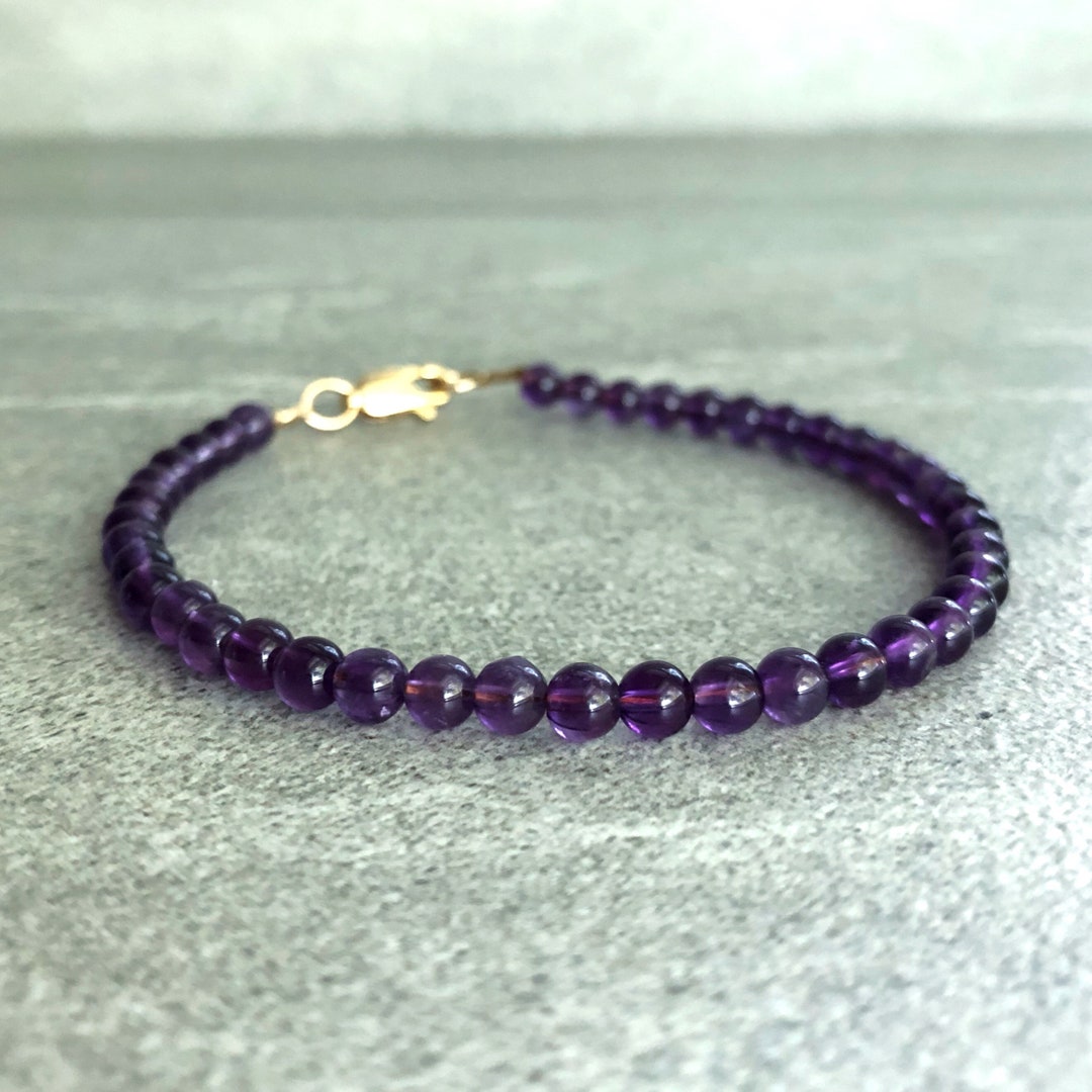 Genuine Amethyst Bracelet Purple Bead Bracelet Stackable Silver or Gold ...