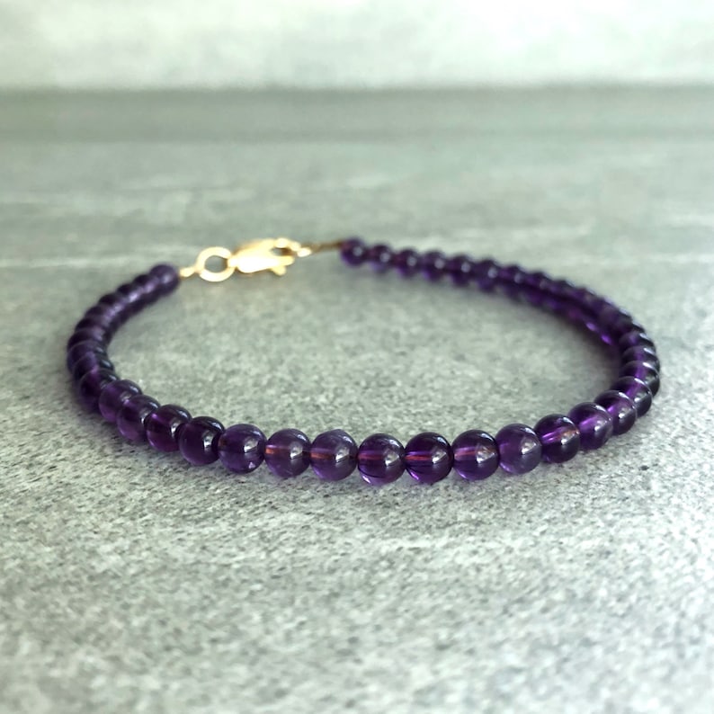 Genuine Amethyst Bracelet Purple Bead Bracelet Stackable Silver or Gold Clasp Bracelet Semi Precious Stone Jewelry image 1