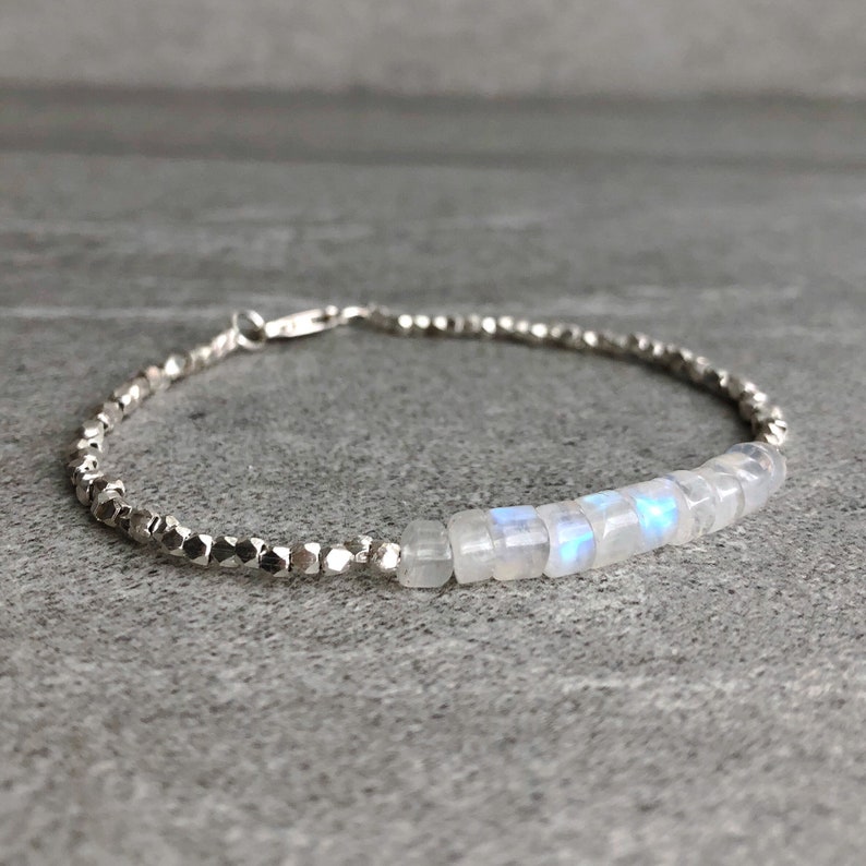 Rainbow Moonstone Bracelet Natural Crystal Jewelry Hill Etsy
