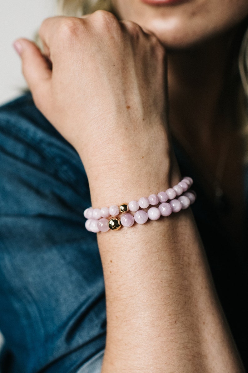 Kunzite Bracelet Natural Crystal Bead Bracelet Gold or Etsy