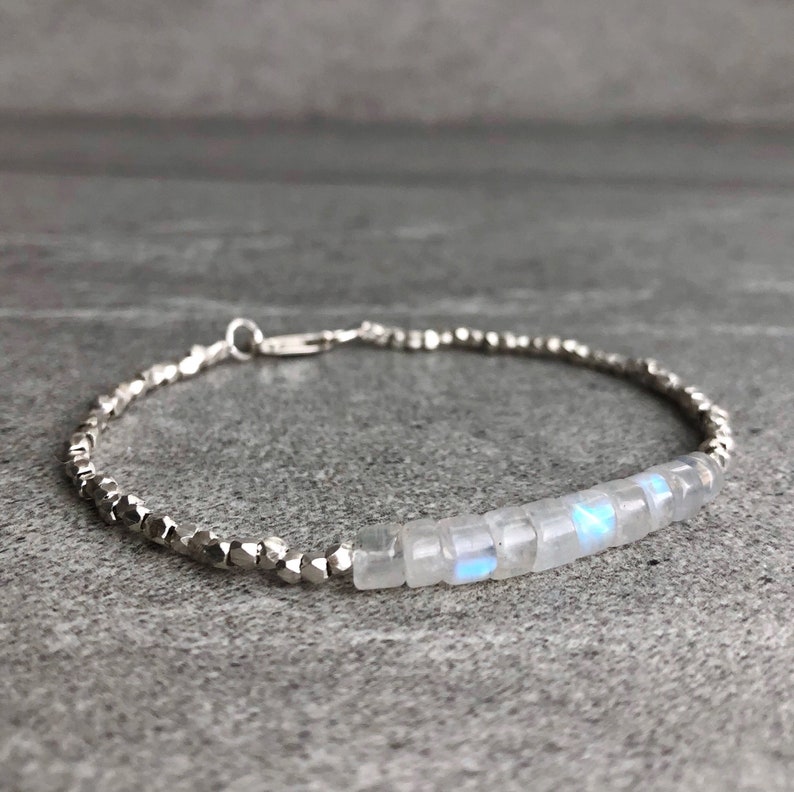 Rainbow Moonstone Bracelet Natural Crystal Jewelry Hill Etsy